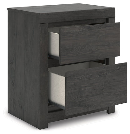 Fraluna Queen Panel Bed with Mirrored Dresser, Chest and Nightstand in Charcoal from Ashley - Luna Furniture