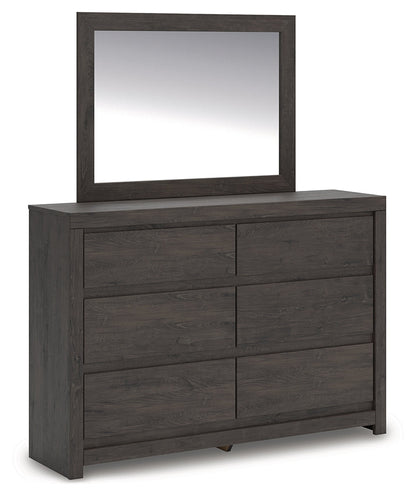 Fraluna Queen Panel Bed with Mirrored Dresser, Chest and Nightstand in Charcoal from Ashley - Luna Furniture