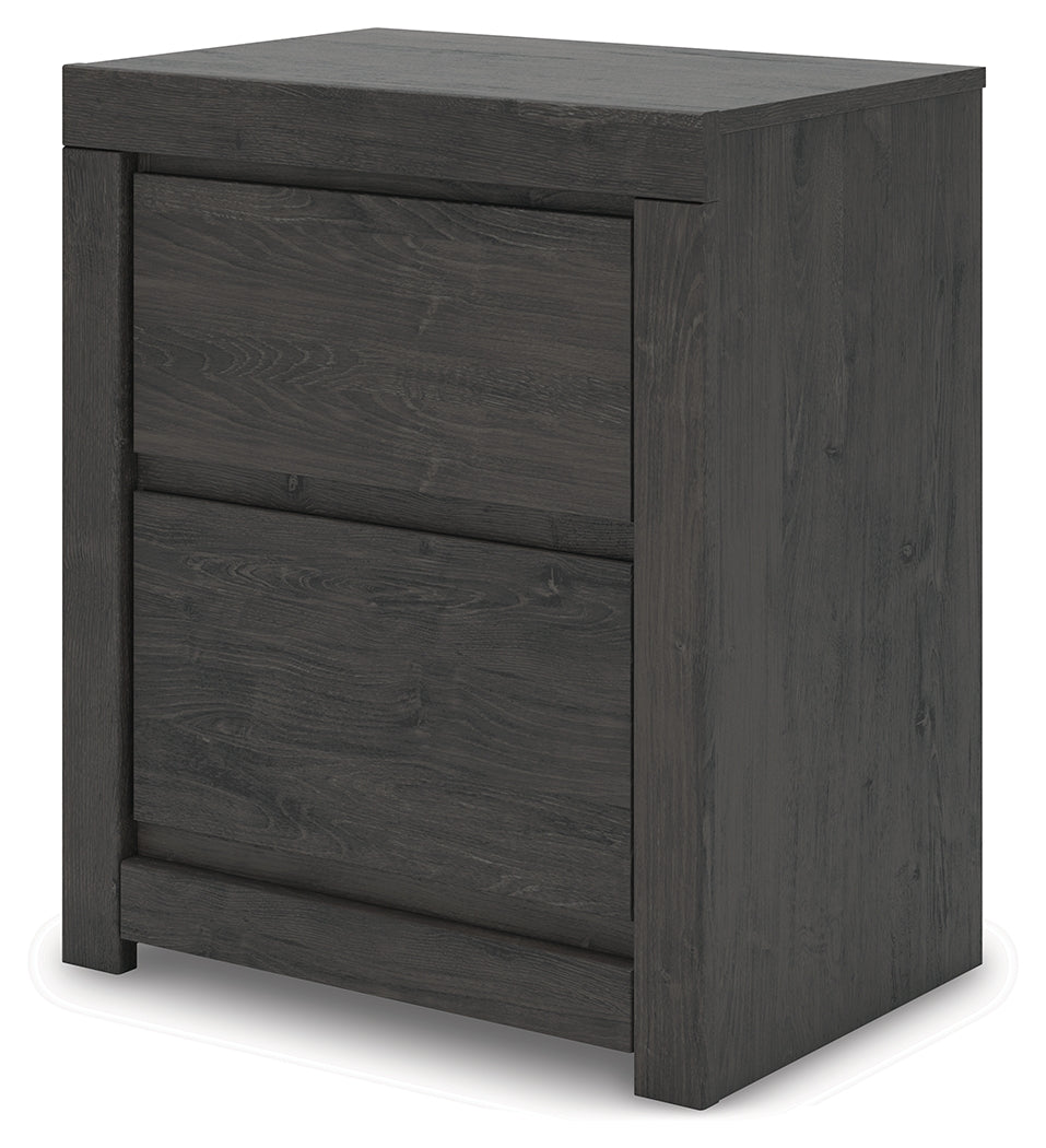 Fraluna Queen Panel Bed with Mirrored Dresser, Chest and Nightstand in Charcoal from Ashley - Luna Furniture