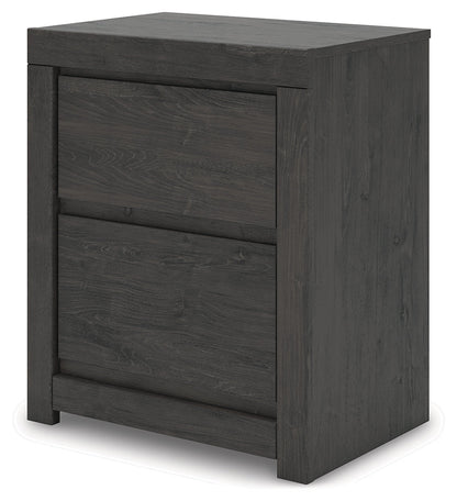Fraluna Queen Panel Bed with Mirrored Dresser, Chest and Nightstand in Charcoal from Ashley - Luna Furniture