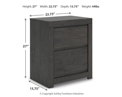 Fraluna Queen Panel Bed with Mirrored Dresser, Chest and Nightstand in Charcoal from Ashley - Luna Furniture