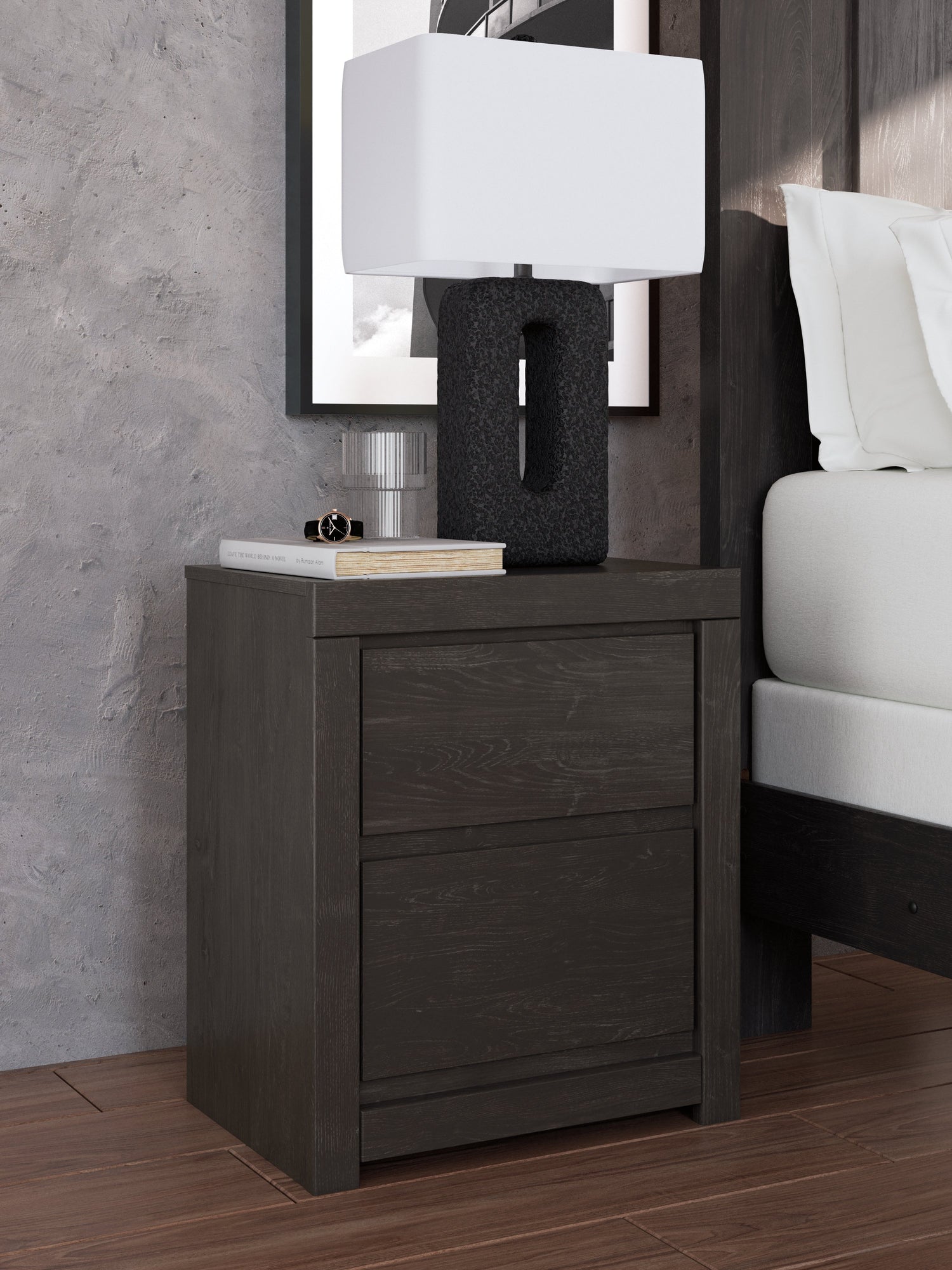 Fraluna Queen Panel Bed with Mirrored Dresser, Chest and Nightstand in Charcoal from Ashley - Luna Furniture
