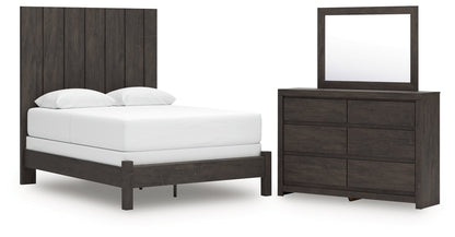 Fraluna Queen Panel Bed with Mirrored Dresser in Charcoal from Ashley - Luna Furniture