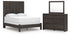 Fraluna Queen Panel Bed with Mirrored Dresser in Charcoal from Ashley - Luna Furniture