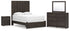 Fraluna Queen Panel Storage Bed with Mirrored Dresser and Nightstand in Charcoal from Ashley - Luna Furniture