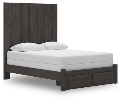 Fraluna Queen Panel Storage Bed with Mirrored Dresser in Charcoal from Ashley - Luna Furniture