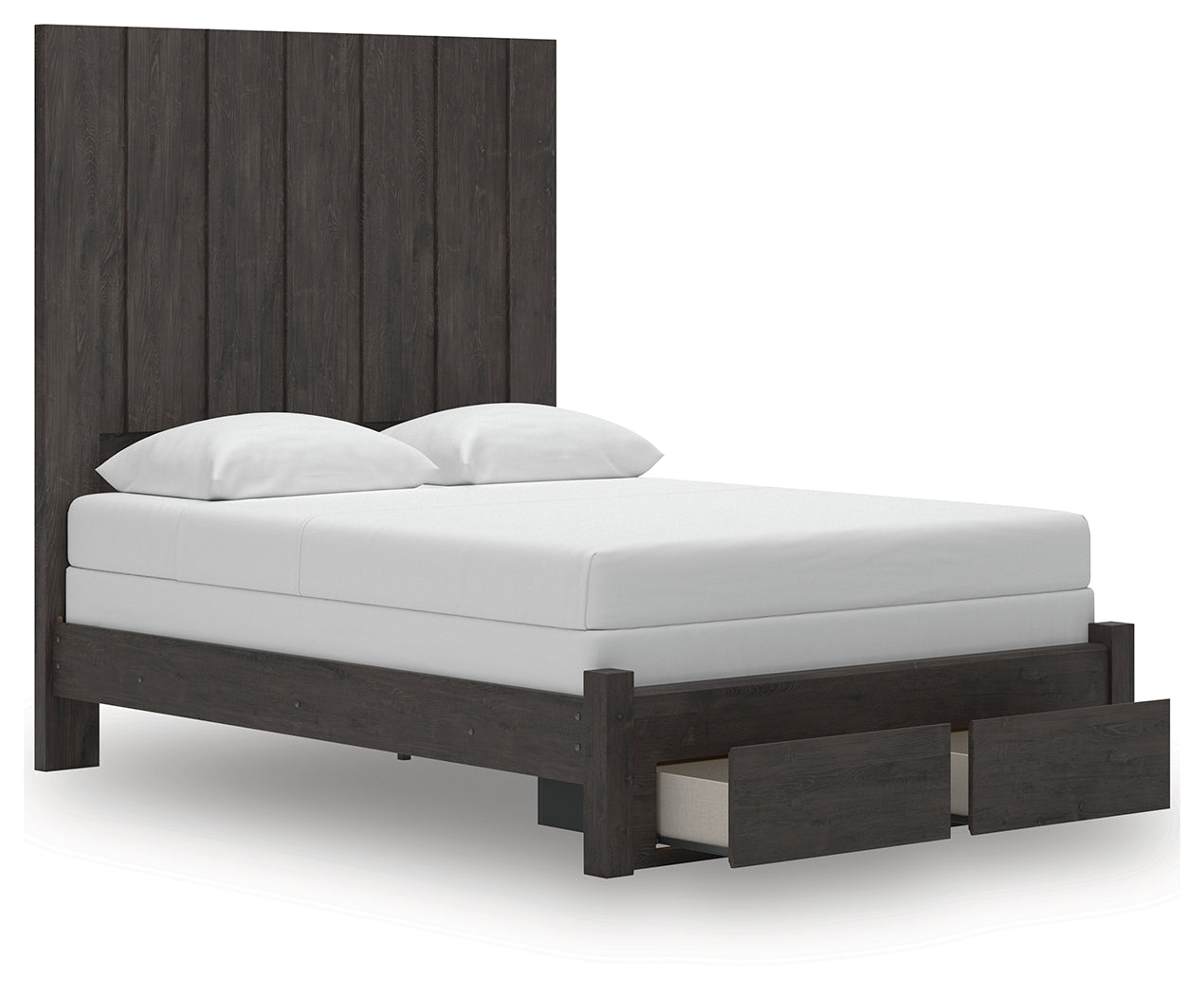 Fraluna Queen Panel Storage Bed with Mirrored Dresser in Charcoal from Ashley - Luna Furniture