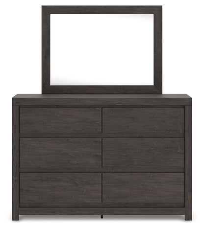 Fraluna Queen Panel Storage Bed with Mirrored Dresser in Charcoal from Ashley - Luna Furniture