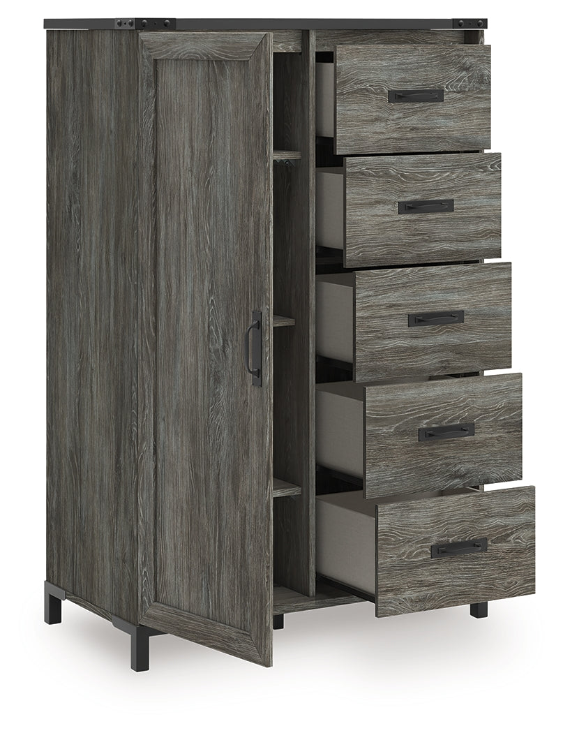 Frandern Full Bookcase Panel Bed with Storage, Dresser, Mirror and Chest - B4480B28