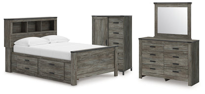 Frandern Full Bookcase Panel Bed with Storage, Dresser, Mirror and Chest - B4480B28