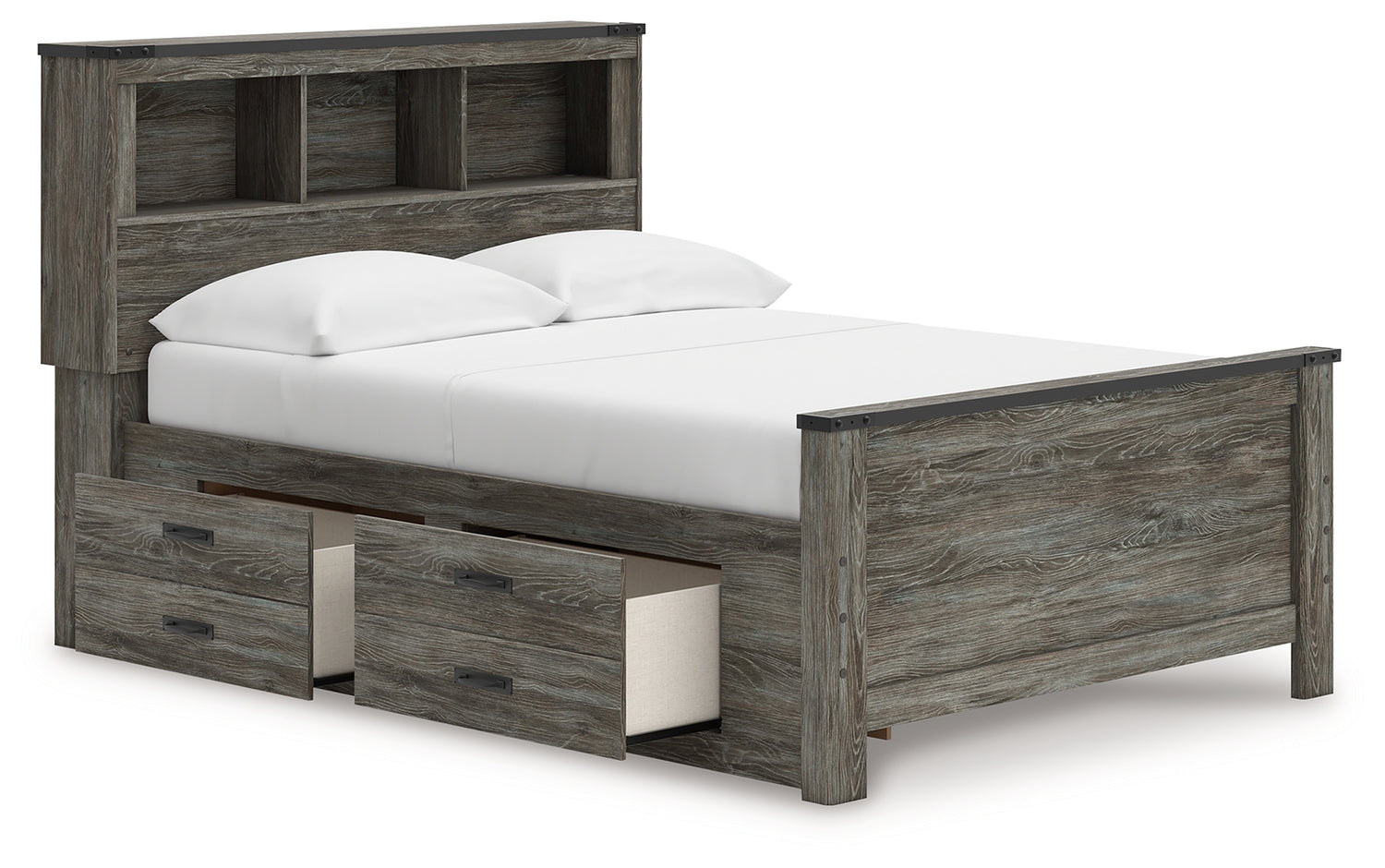 Frandern Gray Full Bookcase Panel Bed with Storage - B4480B9