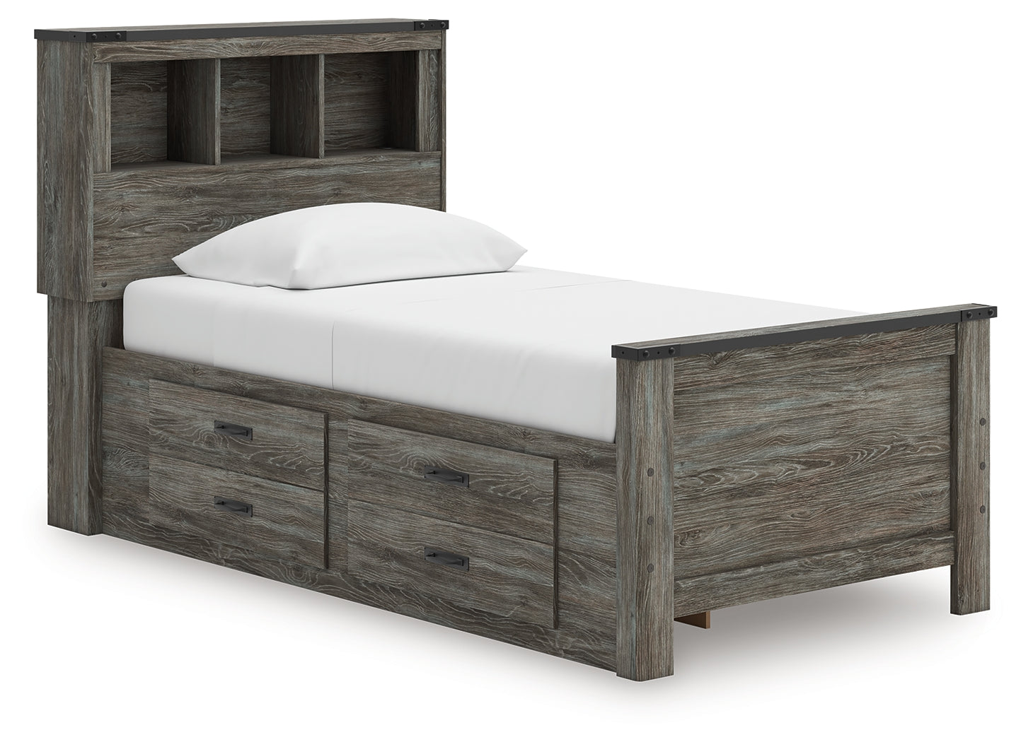 Frandern Twin Bookcase Bed with Storage, Dresser and Mirror - B4480B10