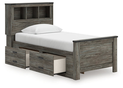Frandern Twin Bookcase Bed with Storage, Dresser and Mirror - B4480B10