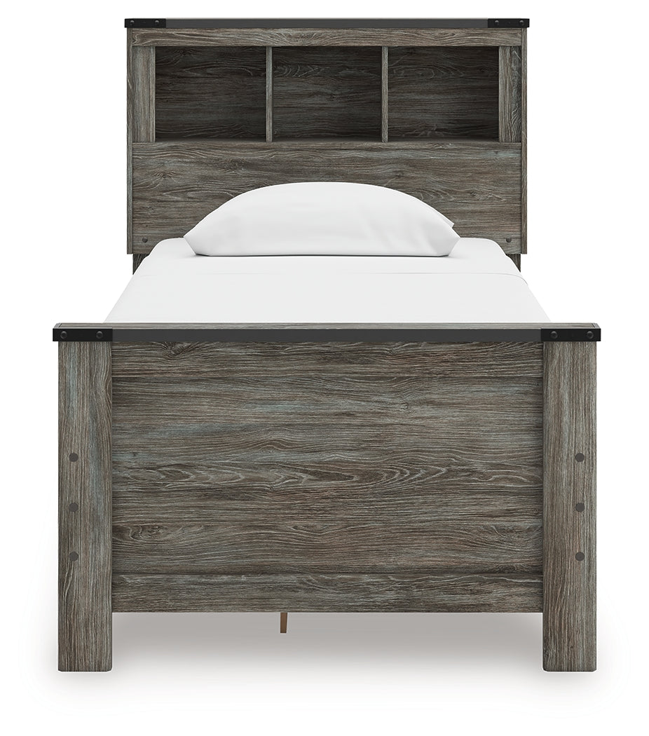 Frandern Twin Bookcase Bed with Storage, Dresser and Mirror - B4480B10