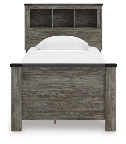 Frandern Twin Bookcase Bed with Storage, Dresser and Mirror - B4480B10