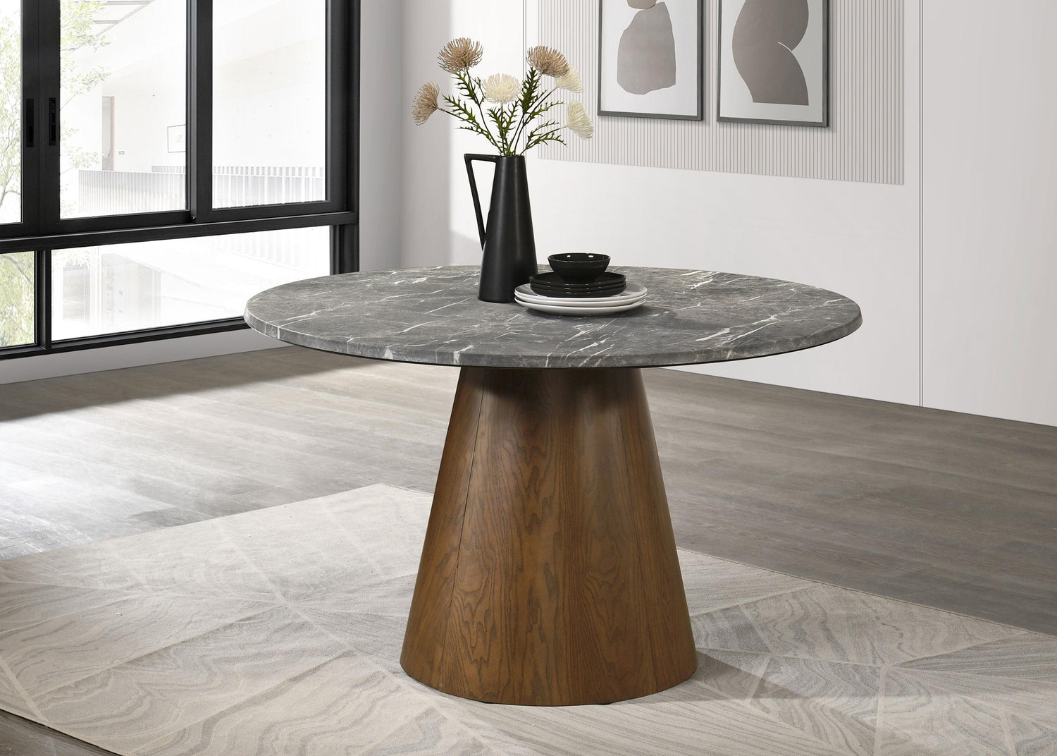Franklin 59-inch Round Dining Table Grey and Dark Oak - 193820