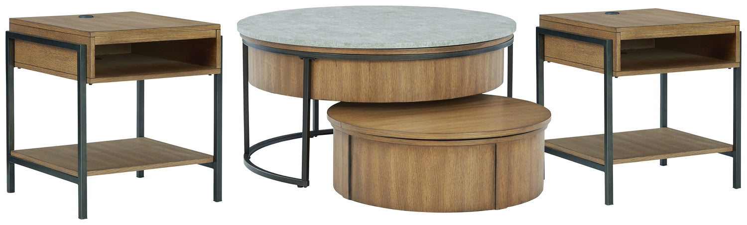 Fridley Coffee Table with 2 End Tables in Gray/Brown/Black - PKG013777