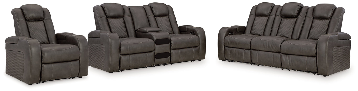 Fyne-Dyme Sofa, Loveseat and Recliner in Shadow - PKG016477