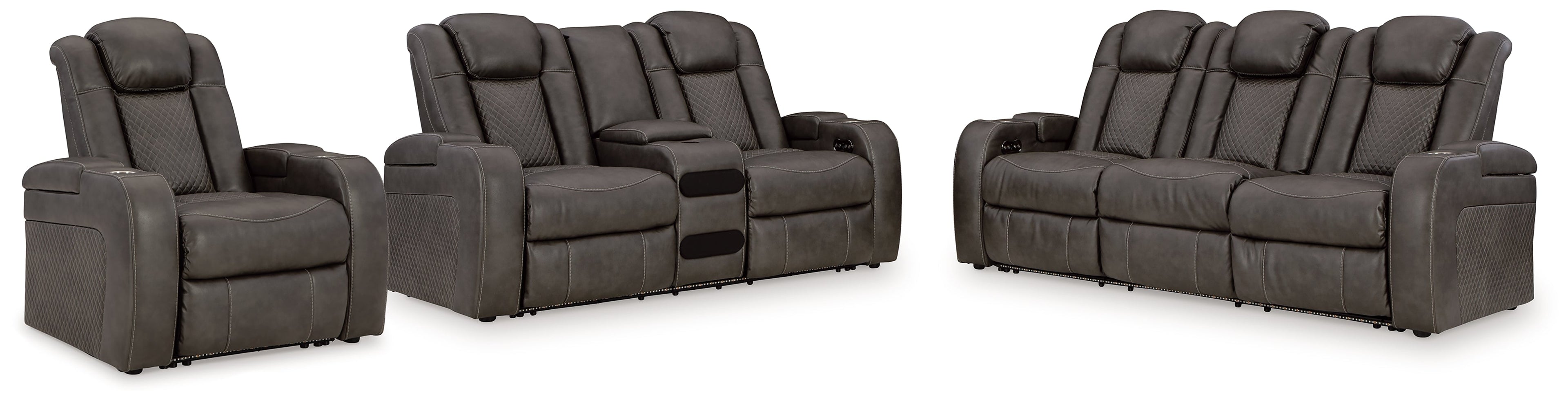 Fyne-Dyme Sofa, Loveseat and Recliner in Shadow - PKG016477
