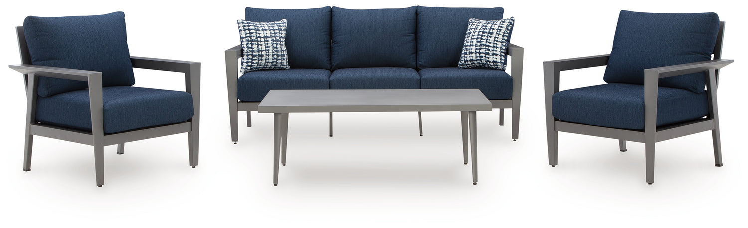 Gali Gray/Blue Outdoor Sofa/Chairs/Table Set (Set of 4) - P275-081