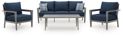 Gali Gray/Blue Outdoor Sofa/Chairs/Table Set (Set of 4) - P275-081