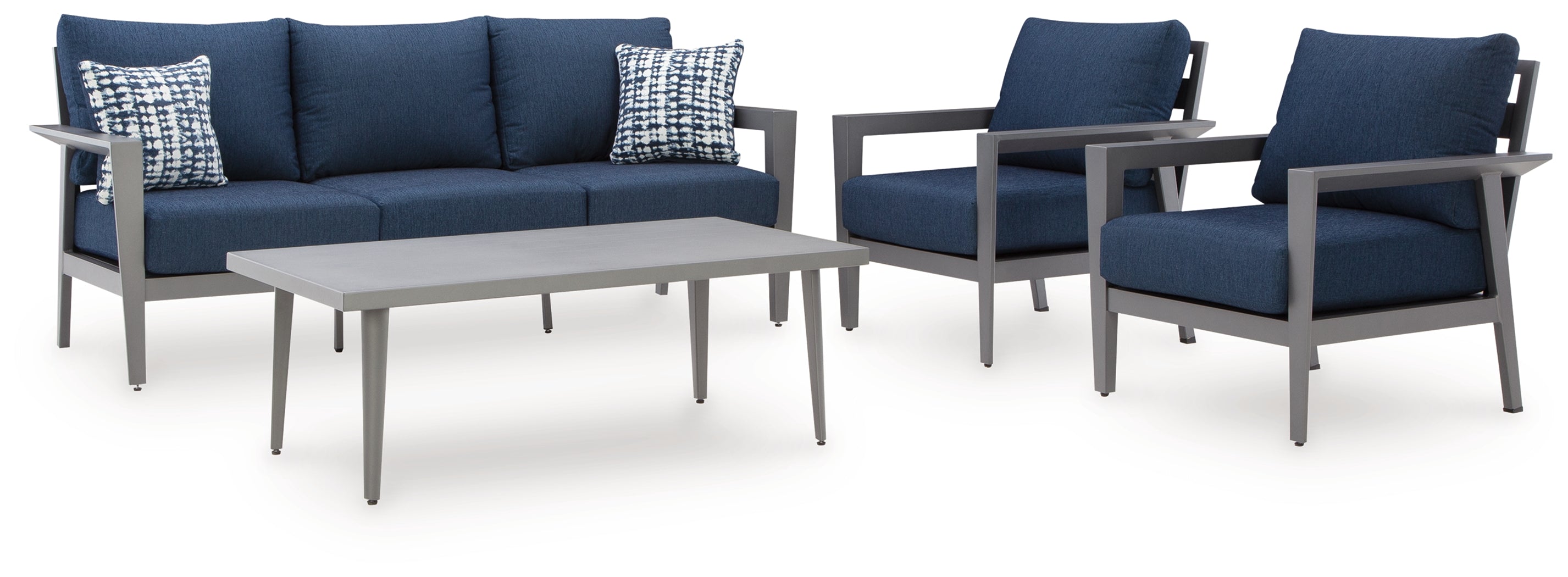 Gali Gray/Blue Outdoor Sofa/Chairs/Table Set (Set of 4) - P275-081