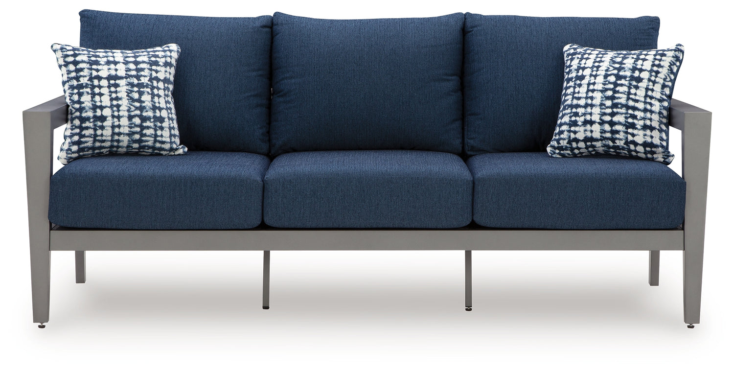 Gali Gray/Blue Outdoor Sofa/Chairs/Table Set (Set of 4) - P275-081