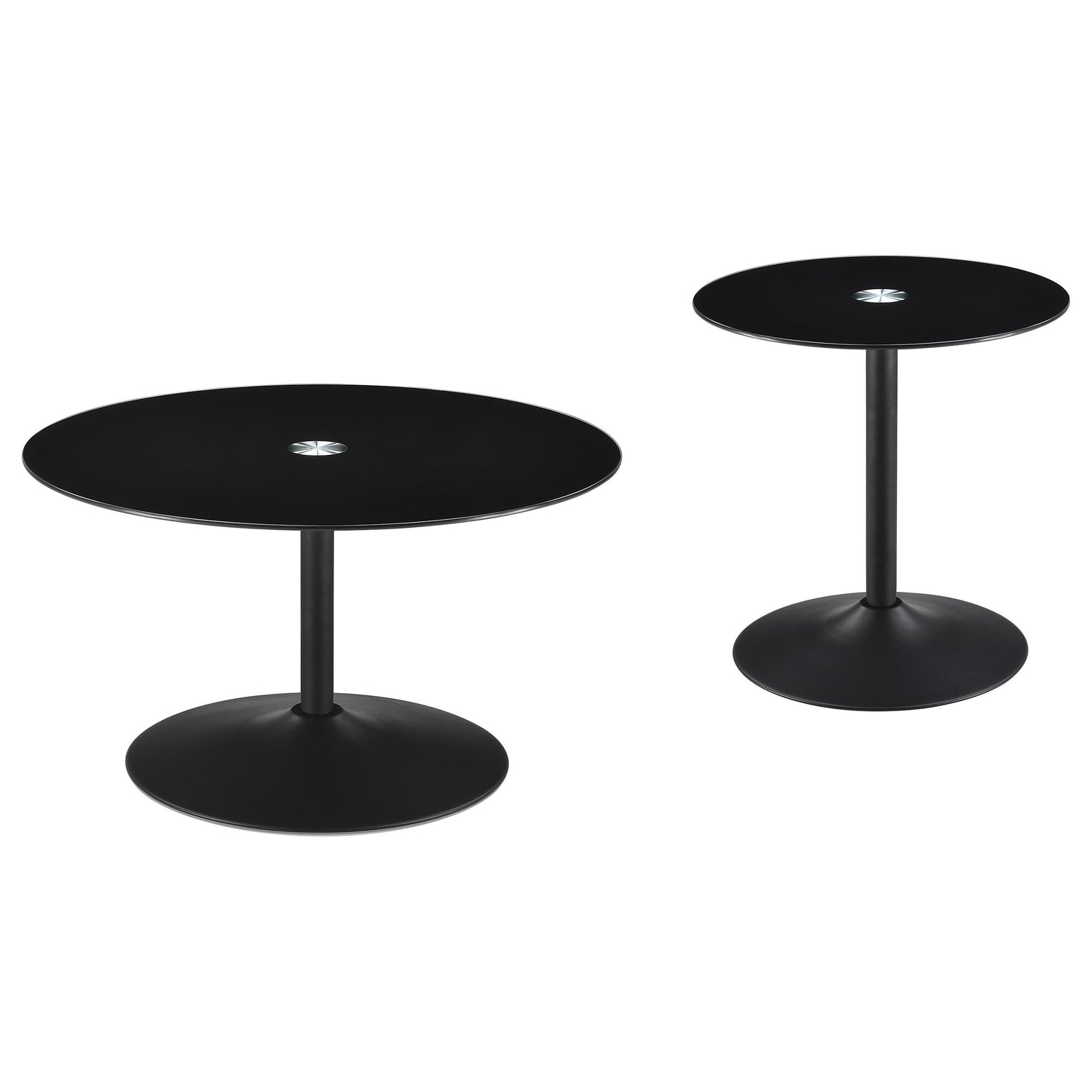 Ganso 2-piece Round Glass Top Coffee and End Table Set Black - 709688-S2