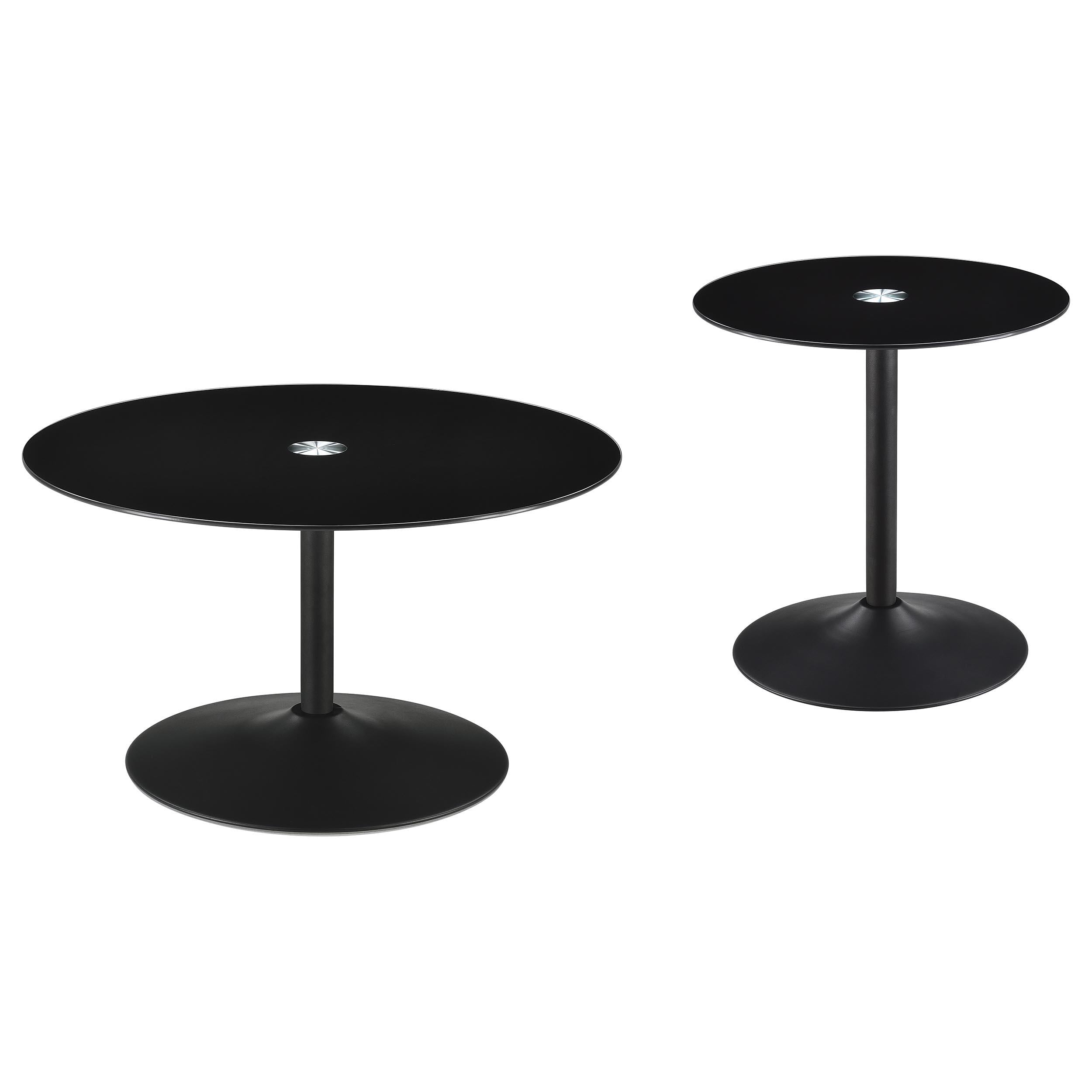 Ganso 2-piece Round Glass Top Coffee and End Table Set Black - 709688-S2