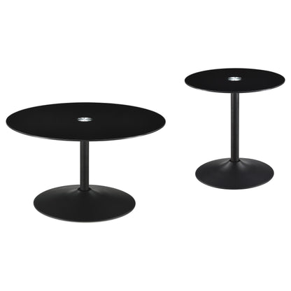 Ganso 2-piece Round Glass Top Coffee and End Table Set Black - 709688-S2