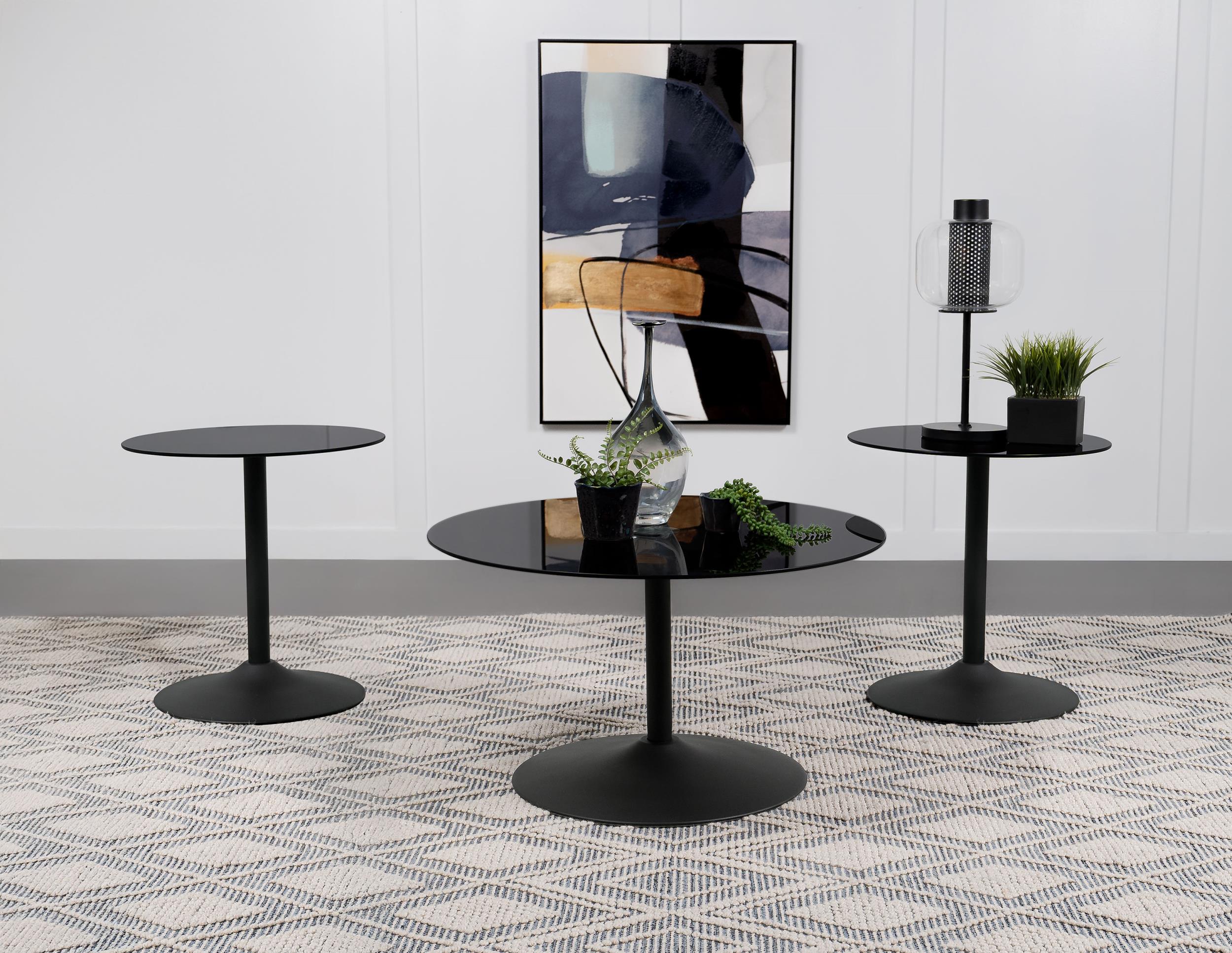 Ganso 3-piece Round Glass Top Coffee and End Table Set Black - 709688-S3