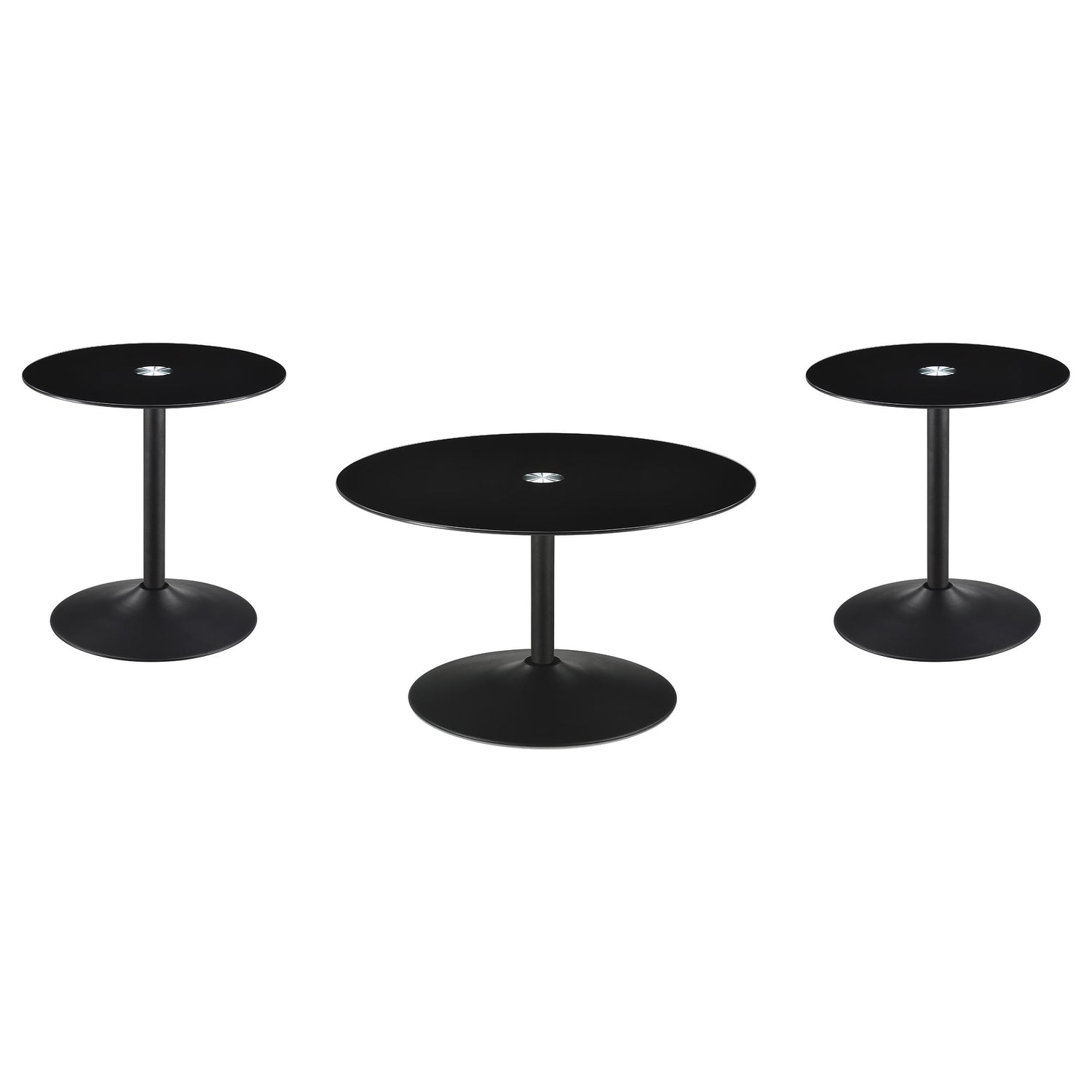 Ganso 3-piece Round Glass Top Coffee and End Table Set Black - 709688-S3