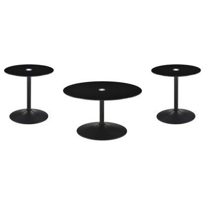 Ganso 3-piece Round Glass Top Coffee and End Table Set Black - 709688-S3