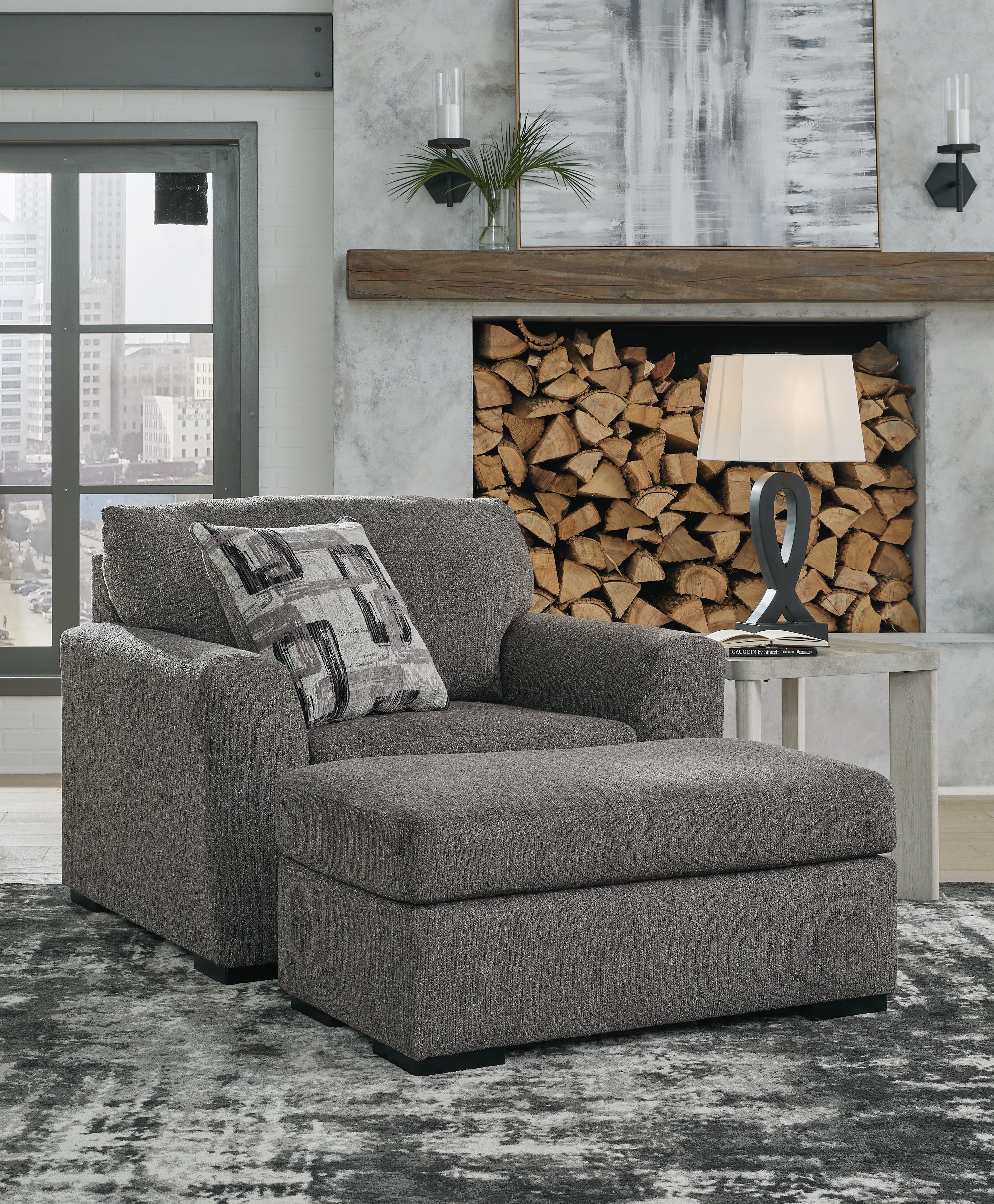 Gardiner Chair and Ottoman in Pewter - PKG015828