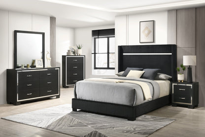 Gennro Black Corduroy King Upholstered Panel Bed - SET | B9295-K-HBFB | B9295-KQ-RAIL - Bien Home Furniture &amp; Electronics