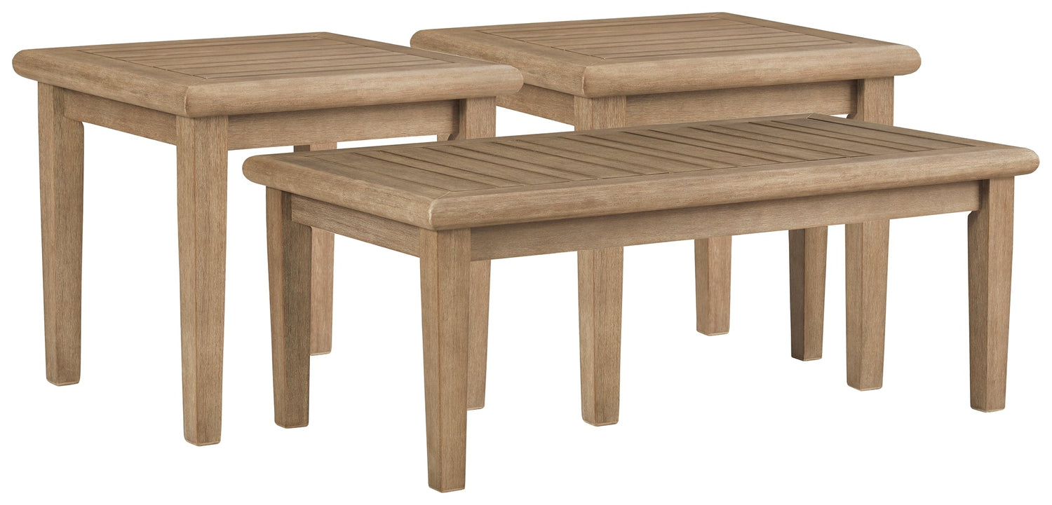 Gerianne Outdoor Coffee Table with 2 End Tables in Grayish Brown - PKG008818