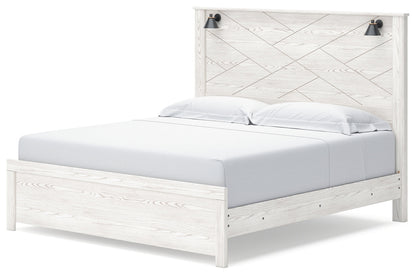 Gerridan King Panel Bed with 2 Nightstands in White/Gray - PKG019131