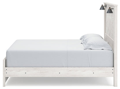 Gerridan King Panel Bed with Mirrored Dresser and 2 Nightstands in White/Gray from Ashley - Luna Furniture