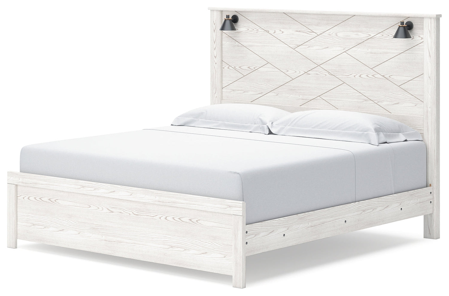 Gerridan King Panel Bed with Mirrored Dresser and 2 Nightstands in White/Gray from Ashley - Luna Furniture