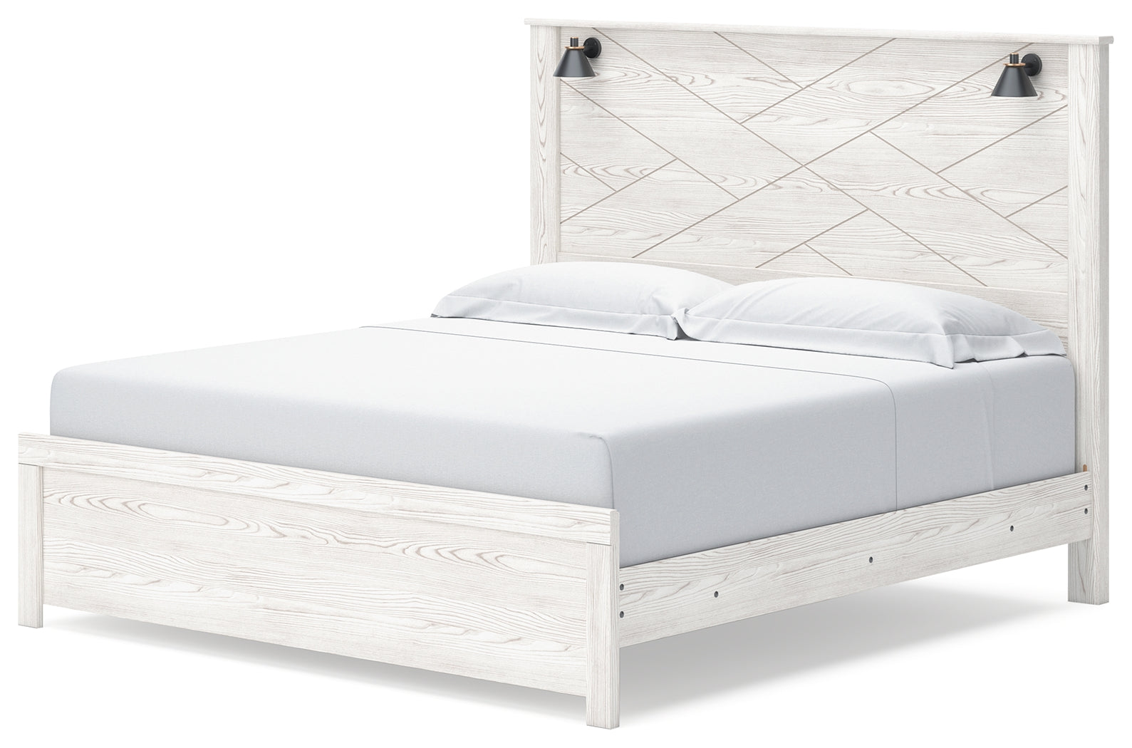 Gerridan King Panel Bed with Mirrored Dresser and 2 Nightstands in White/Gray from Ashley - Luna Furniture