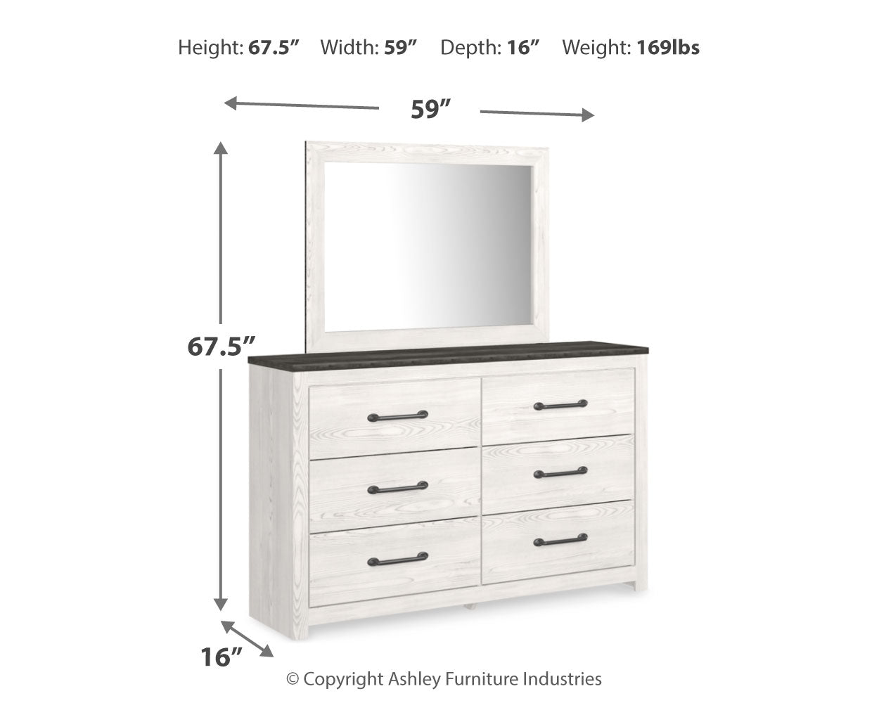 Gerridan King Panel Bed with Mirrored Dresser and 2 Nightstands in White/Gray from Ashley - Luna Furniture