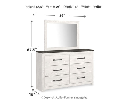 Gerridan King Panel Bed with Mirrored Dresser and 2 Nightstands in White/Gray from Ashley - Luna Furniture