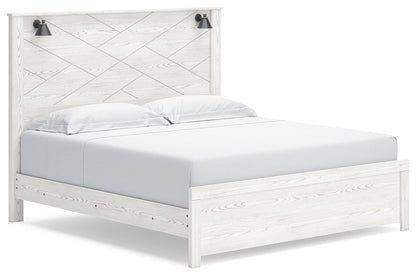 Gerridan King Panel Bed with Mirrored Dresser and 2 Nightstands in White/Gray from Ashley - Luna Furniture