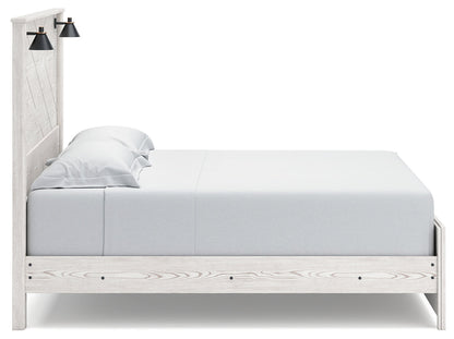 Gerridan King Panel Bed with Mirrored Dresser and 2 Nightstands in White/Gray from Ashley - Luna Furniture