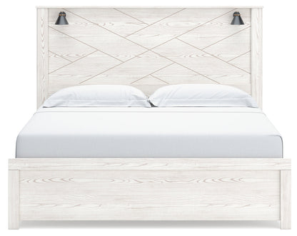 Gerridan King Panel Bed with Mirrored Dresser in White/Gray - PKG017961