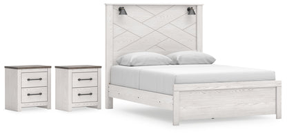 Gerridan Queen Panel Bed with 2 Nightstands in White/Gray - PKG019123