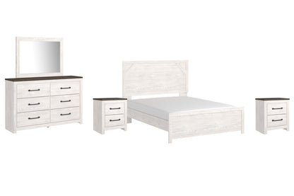 Gerridan Queen Panel Bed with Mirrored Dresser and 2 Nightstands in White/Gray from Ashley - Luna Furniture