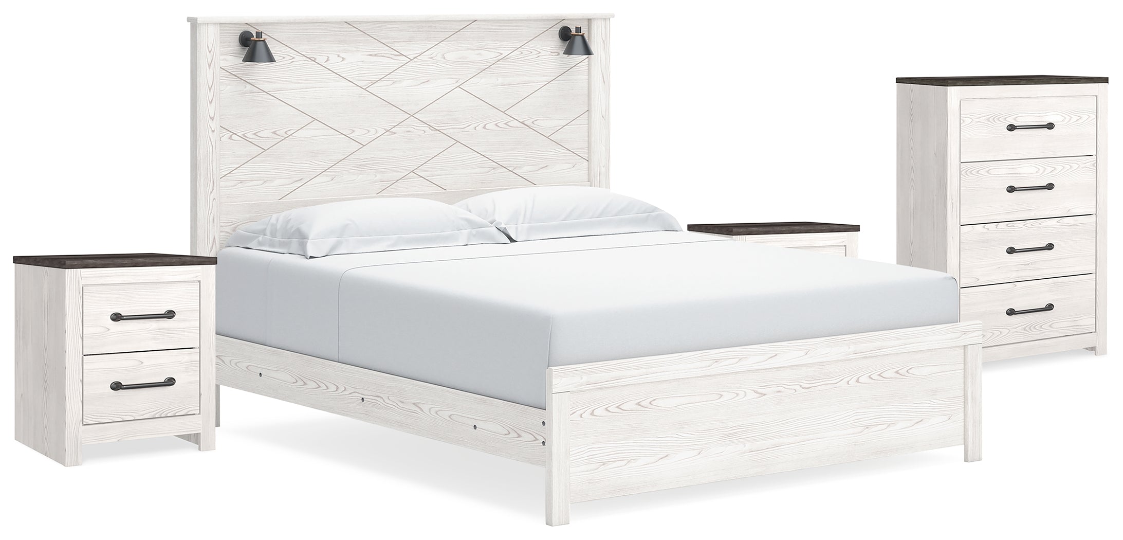Gerridan White/Gray King Panel Bed, Chest and 2 Nightstands - B1190B25