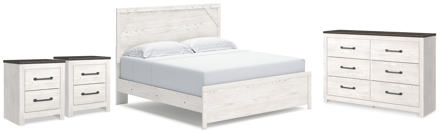 Gerridan White/Gray King Panel Bed, Dresser and 2 Nightstands - B1190B32