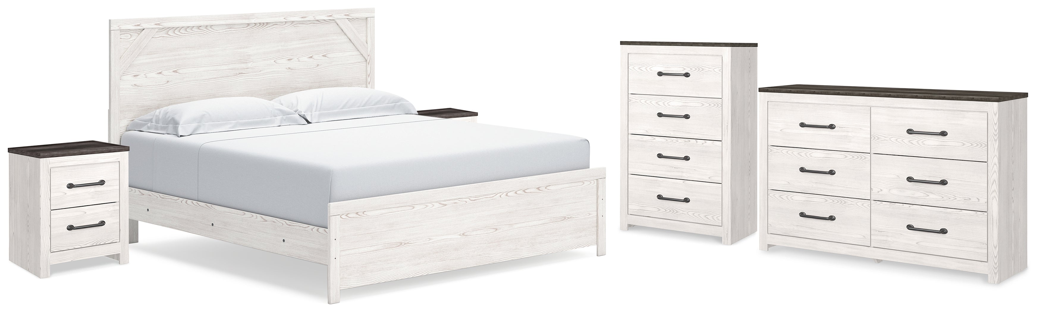Gerridan White/Gray King Panel Bed, Dresser, Chest and 2 Nightstands - B1190B27
